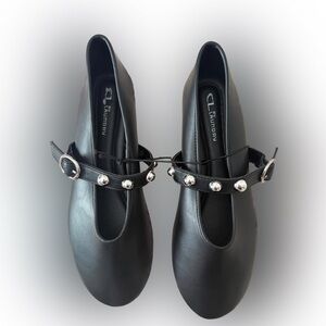 CL by Laundry Black Flats with Studded Strap